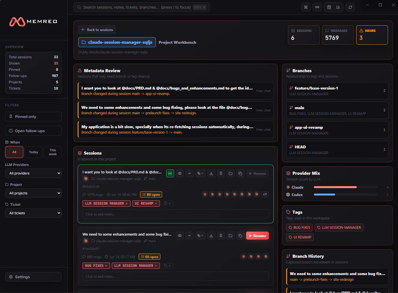 Ticket workspace view